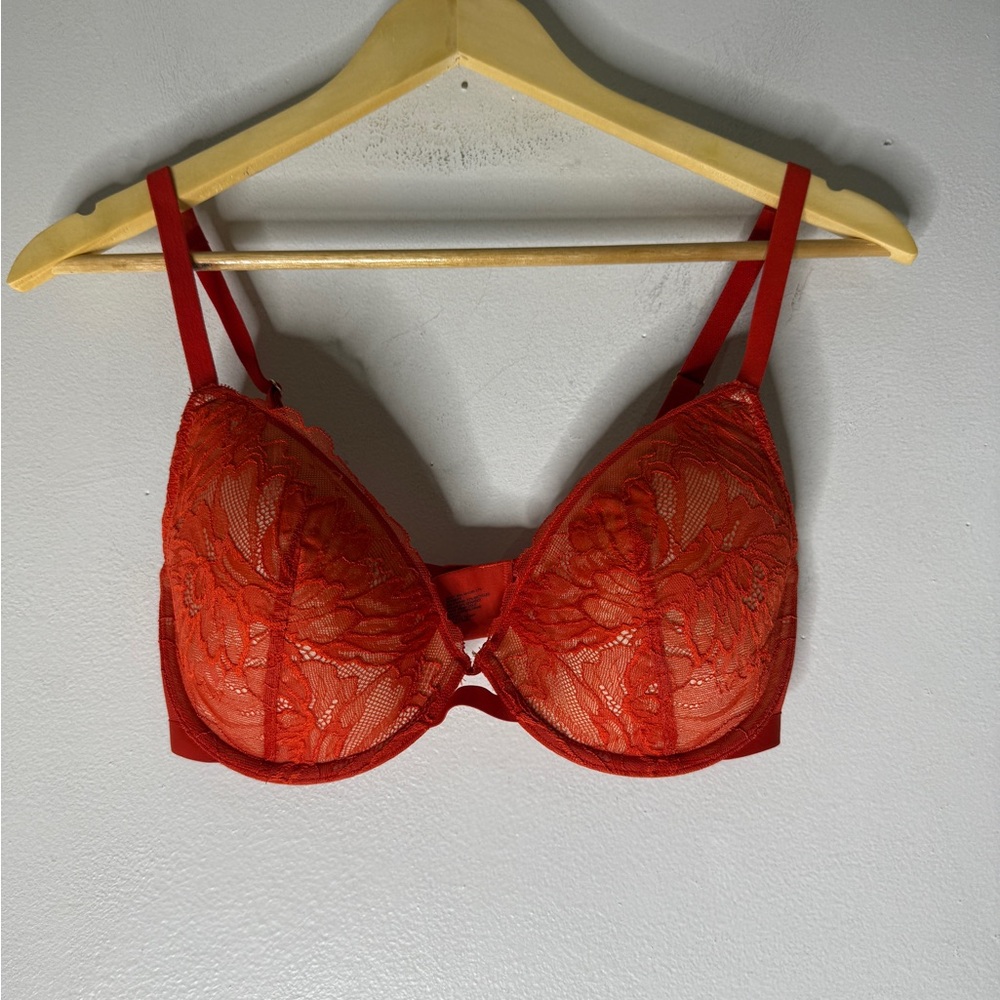 Soma Lightly Lined Plunge Bra‎ 34D Orange Lace